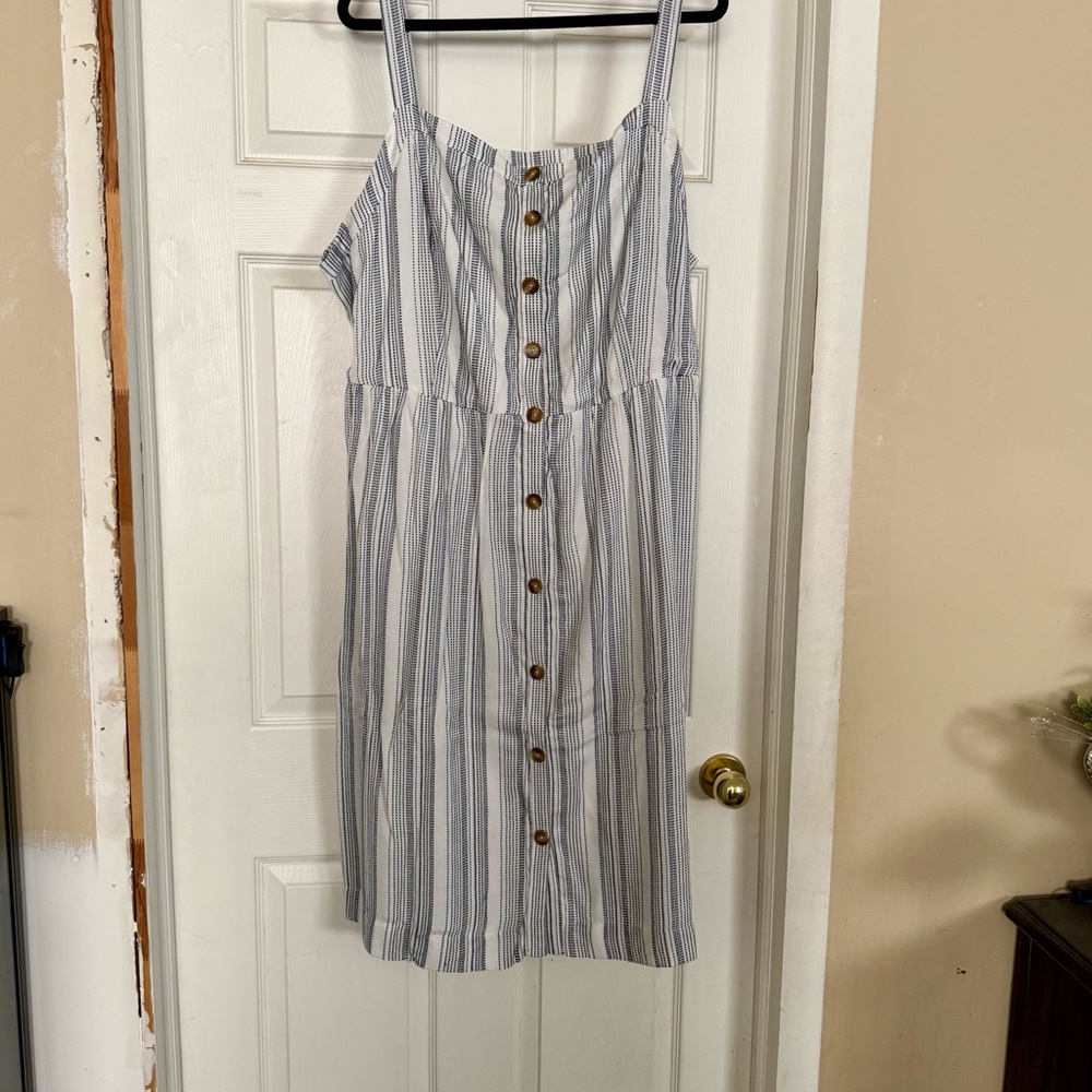LOFT Plus White and Black Striped Dress